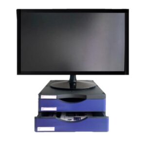 Soporte para Monitor Archivo 2000 de Poliéster Reciclado con 2 Cajones A4/Folio Negro/Azul
