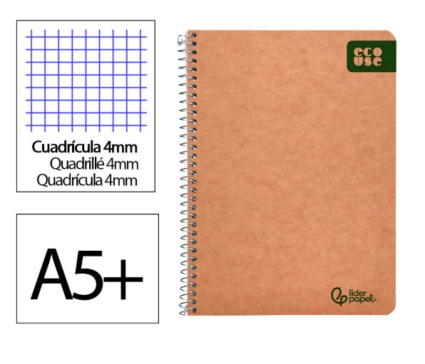 Cuaderno Espiral Liderpapel Ecouse A5 Papel Reciclado 80 g Tapa Kraft – Pack 10 Unidades | Km0 - Imagen 2