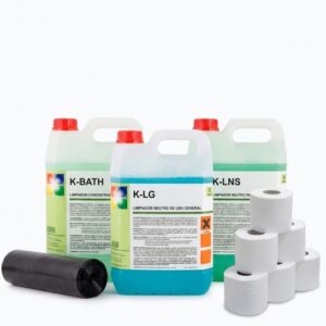 Kit Limpieza Oficina Biodegradable IKM Fabricado en España – Limpiabaños + Multiusos + Suelos + Secamanos + Bolsas